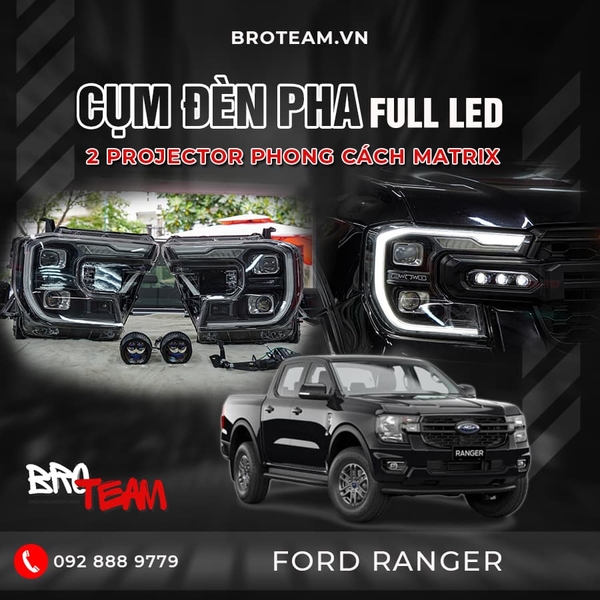 Cụm đèn pha Full LED 2 Projector phong cách MATRIX cho Ford Ranger 2023
