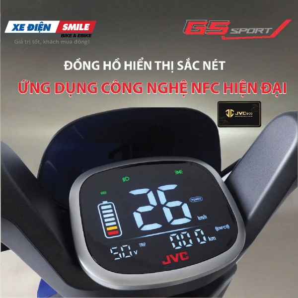 Đồng hồ LCD của xe đạp điện JVC G5 hiển thị đầy đủ chi tiết