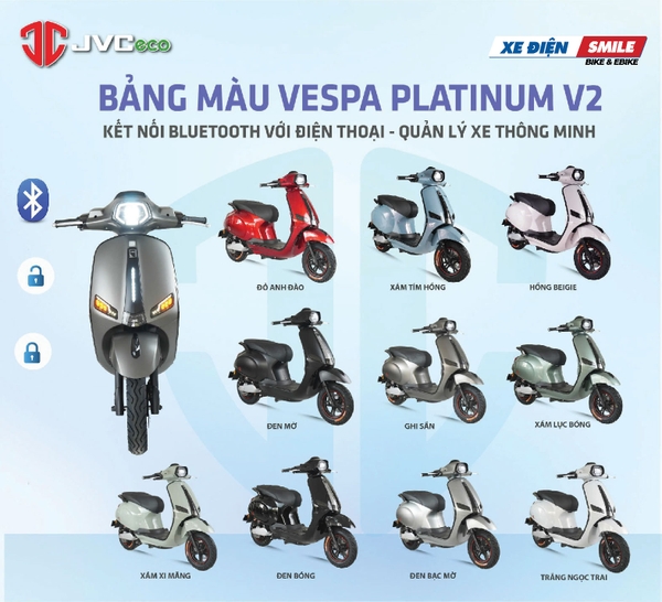 Bảng màu xe điện JVC Vespa Platinum V2 giá rẻ