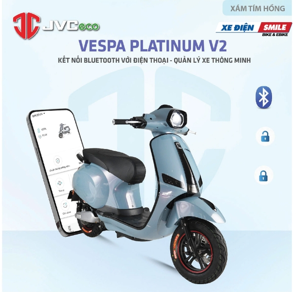 Xe điện  Vespa Platinum V2 xám tím hồng dịu dàng