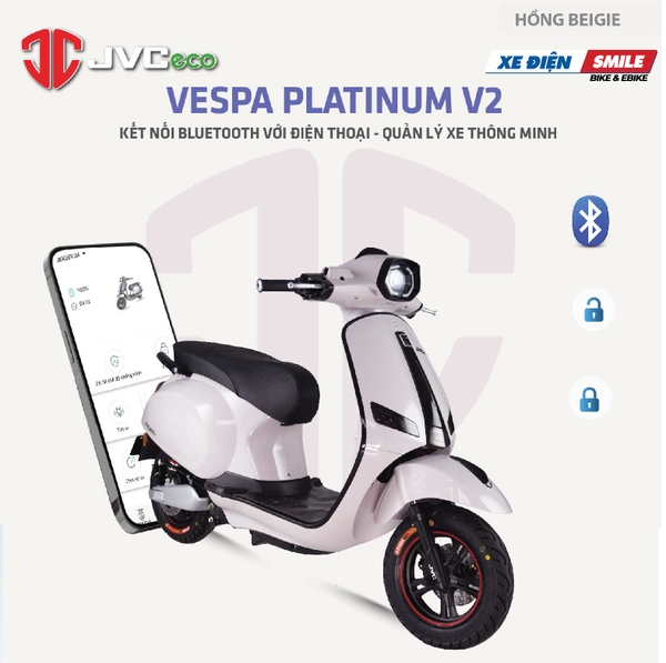 xe điện  Vespa Platinum V2 thông minh màu hồng beigie