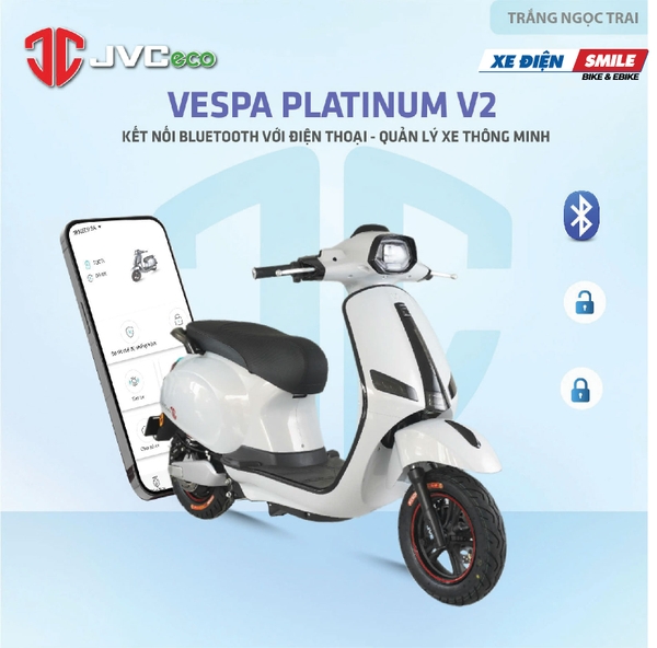 Hình ảnh xe điện JVC vespa màu trắng ngọc trai 