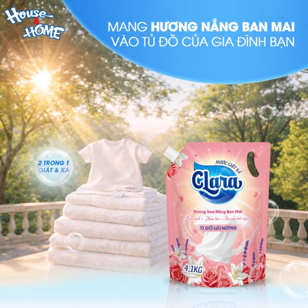 Nước giặt xả Clara hương hoa nắng ban mai túi 4,1kg