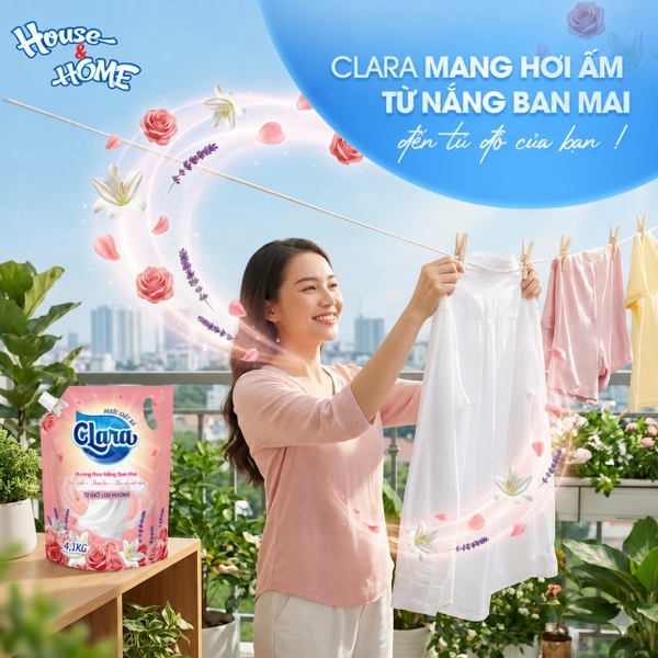 Nước giặt xả Clara hương hoa nắng ban mai túi 4,1kg