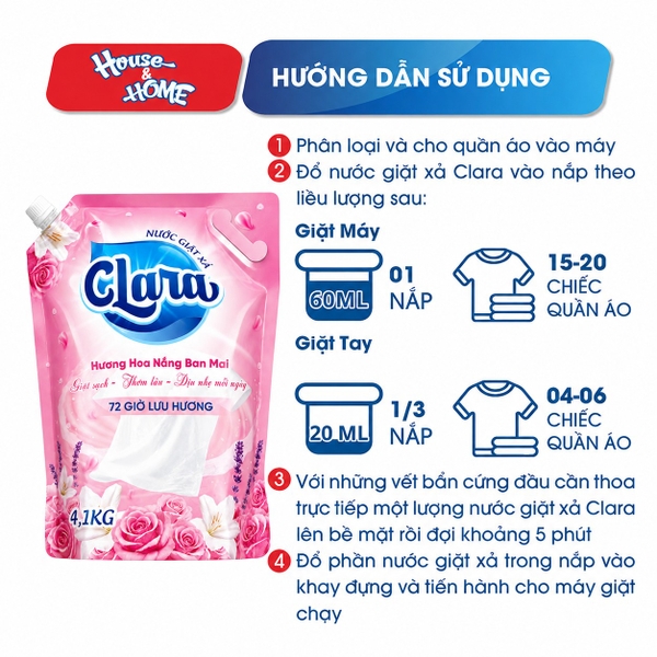Hướng dẫn sử dụng nước giặt xả Clara