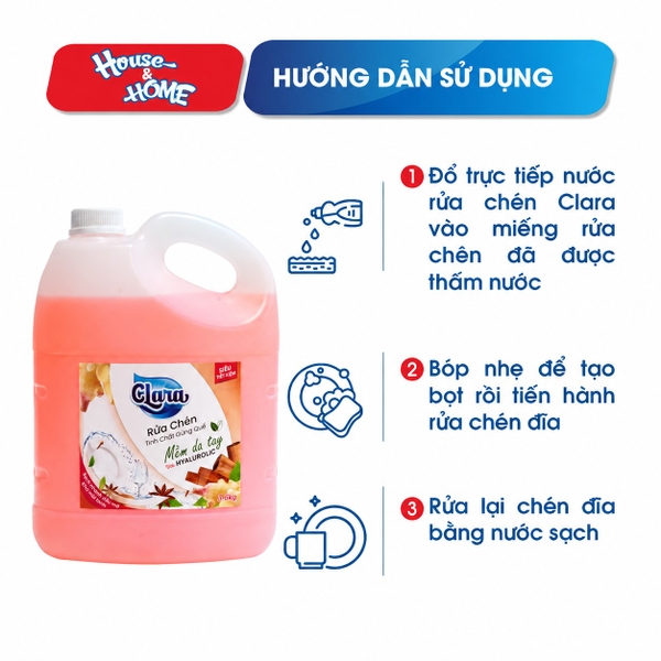 Hướng dẫn sử dụng nước rửa chén Clara hương gừng quế đúng cách