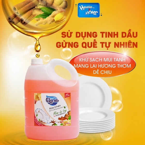 Nước rửa chén Clara chiết xuất tinh dầu gừng quế tự nhiên khử mùi tanh hiệu quả