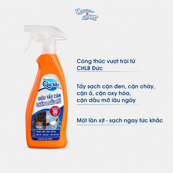 Siêu tẩy cặn cháy và dầu mỡ Clara - sản phẩm tẩy rửa chuyên dụng