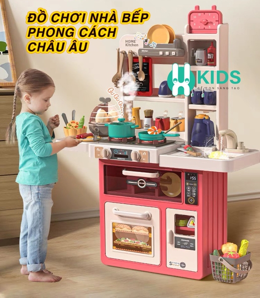 Đồ chơi nhà bếp phong cách Châu Âu cỡ lớn 88cm có đèn nhạc nồi hấp mô phỏng đồ dùng nhà bếp nấu ăn,  - ảnh 1