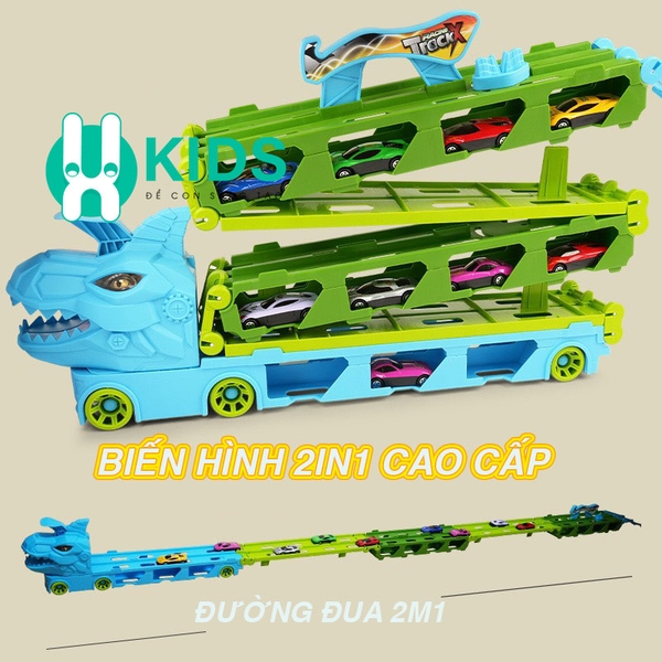 Xe tải container vận chuyển khủng long cỡ lớn biến hình đường ray ô tô siêu tốc dài 2m1 kèm nhiều ô  - ảnh 2