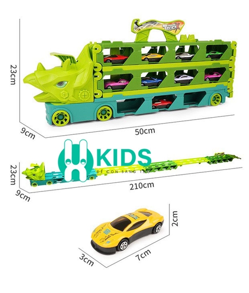 Xe tải container vận chuyển khủng long cỡ lớn biến hình đường ray ô tô siêu tốc dài 2m1 kèm nhiều ô  - ảnh 5