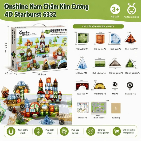 Bộ Onshine 4D Starburst 100 chi tiết gồm những khối nào?