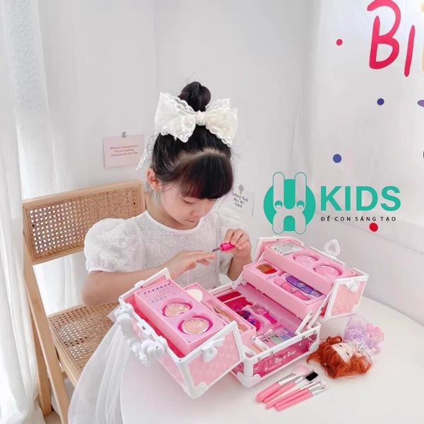 Bộ cốp trang điểm cao cấp cho bé gái, bộ đồ chơi trang điểm thật đầy đủ phụ kiện an toàn, dễ thương  - ảnh 4