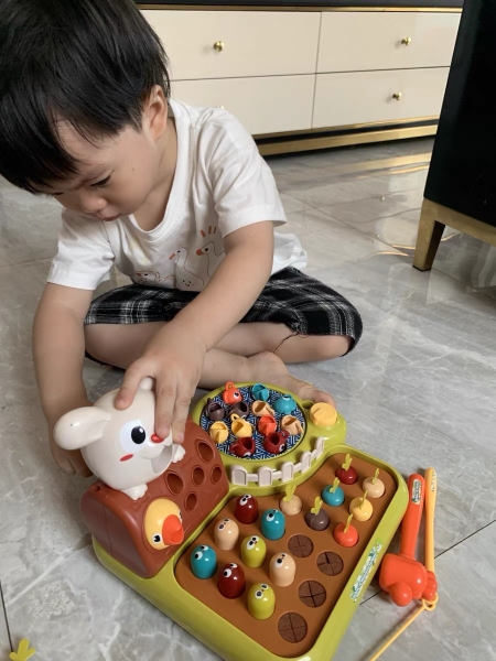 Đồ chơi giáo dục sớm đa năng 4in1 XKIDS nông trại đập chuột, câu cá, nhổ cà rốt chim ăn sâu có đèn n - ảnh 2