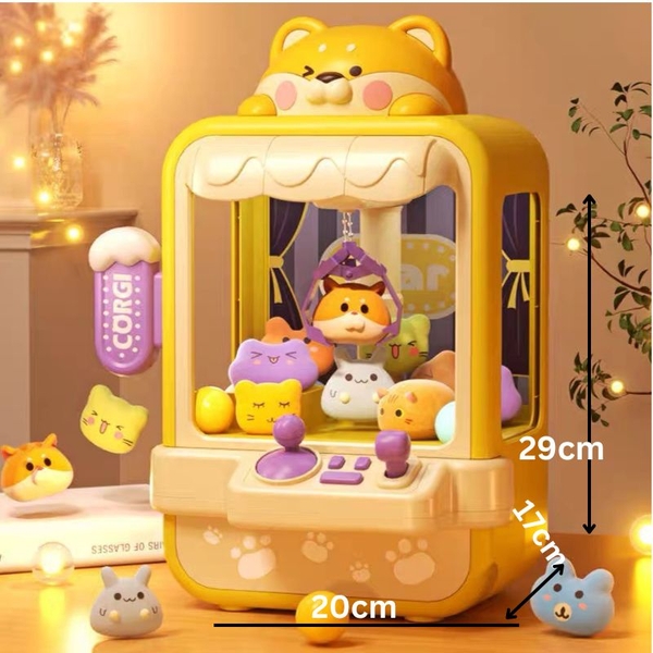 Đồ chơi máy gắp thú bông mini size lớn loại mới 2024 gấu mèo CORGI có đèn nhạc kèm nhiều đồ gắp cho  - ảnh 1