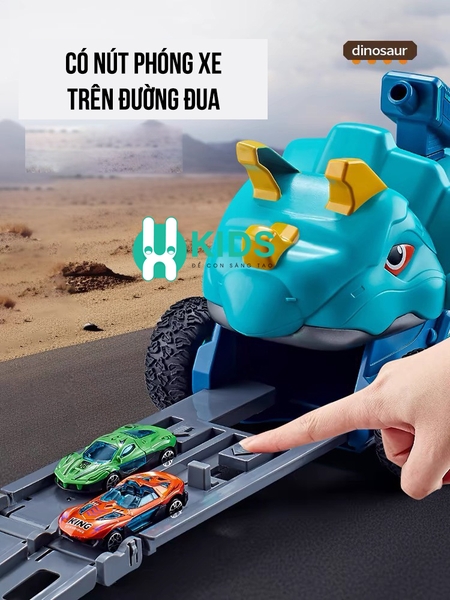 Đồ chơi ô tô khủng long cỡ lớn 3in1 có nút phóng phi tên biến hình đường đua dài 90cm kèm nhiều ô tô - ảnh 3