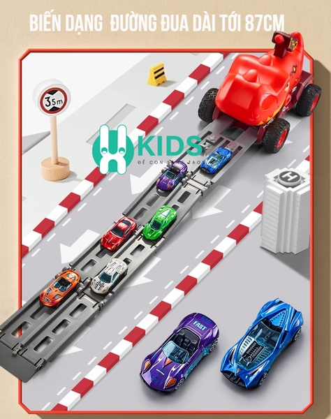 Đồ chơi ô tô khủng long cỡ lớn 3in1 có nút phóng phi tên biến hình đường đua dài 90cm kèm nhiều ô tô - ảnh 2