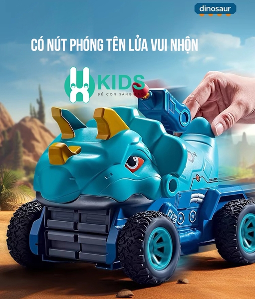 Đồ chơi ô tô khủng long cỡ lớn 3in1 có nút phóng phi tên biến hình đường đua dài 90cm kèm nhiều ô tô - ảnh 4