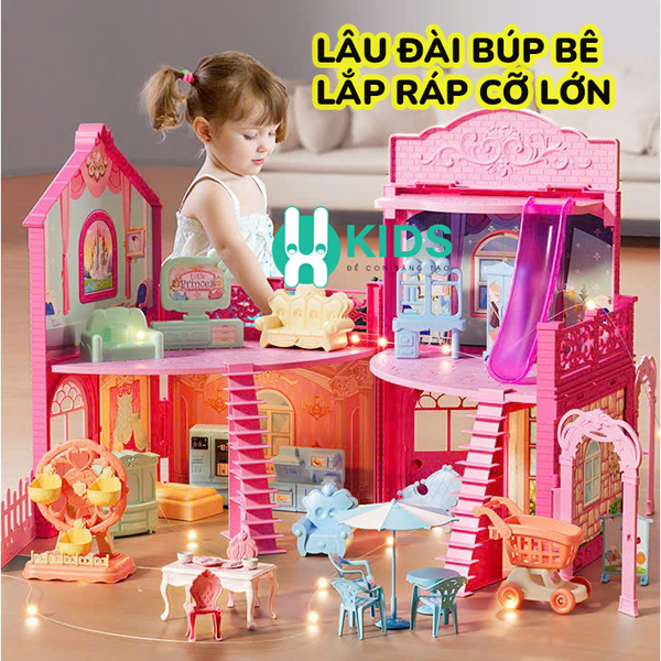 Đồ chơi lâu đà ngôi nhà búp bê cỡ siêu lớn lắp ráp gấp gọn thông minh sẵn 2 búp bê, đầy đủ phụ kiện  - ảnh 1