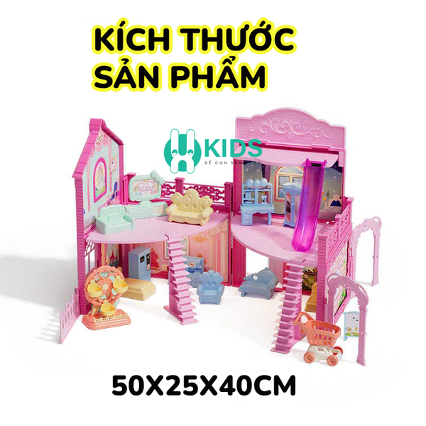 Đồ chơi lâu đà ngôi nhà búp bê cỡ siêu lớn lắp ráp gấp gọn thông minh sẵn 2 búp bê, đầy đủ phụ kiện  - ảnh 5