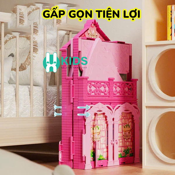 Đồ chơi lâu đà ngôi nhà búp bê cỡ siêu lớn lắp ráp gấp gọn thông minh sẵn 2 búp bê, đầy đủ phụ kiện  - ảnh 4