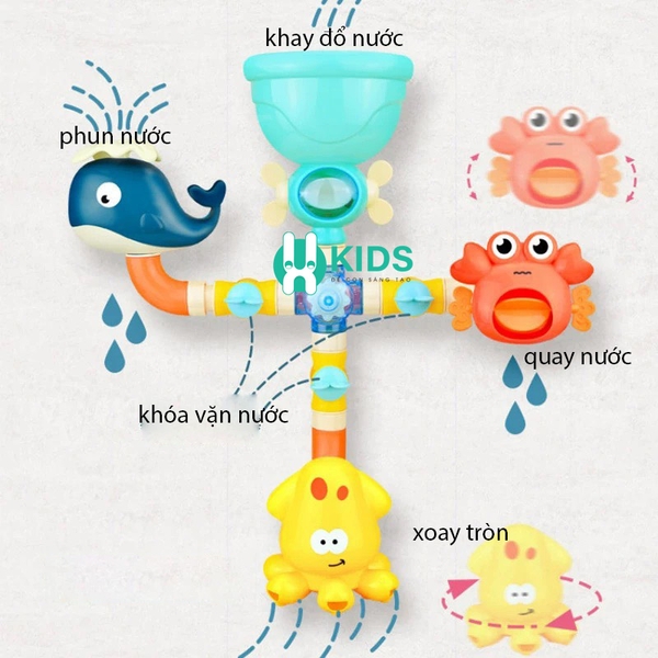 Đồ chơi nhà tắm đa năng bộ 4 ống trượt nước hình cá voi, khủng long, bạch tuộc cho bé vừa tắm vừa ch - ảnh 2