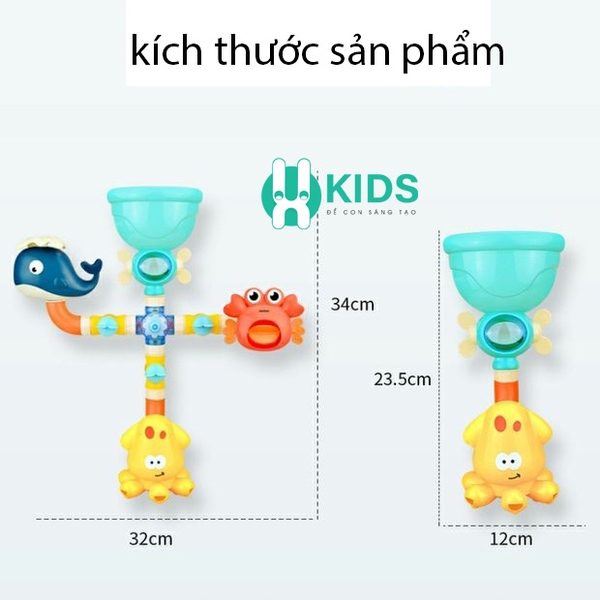 Đồ chơi nhà tắm đa năng bộ 4 ống trượt nước hình cá voi, khủng long, bạch tuộc cho bé vừa tắm vừa ch - ảnh 3