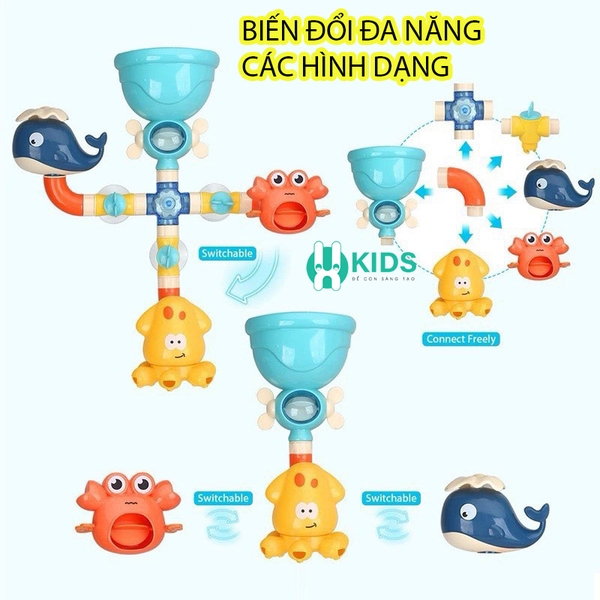 Đồ chơi nhà tắm đa năng bộ 4 ống trượt nước hình cá voi, khủng long, bạch tuộc cho bé vừa tắm vừa ch - ảnh 5