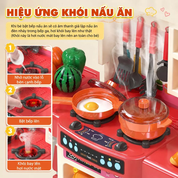 Bếp có vòi nước chảy thật và phun khói không, tạo khói thế nào?