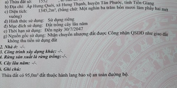 Ms04- Bán đất ngang 19mx66m xã Hưng Thạnh,Tân Phước,Tiền Giang | Lộ đất 3m