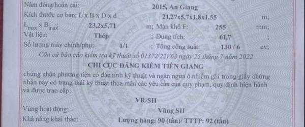Ms07- Chủ gửi bán ghe sắt tải lúa gạo 140 tấn năm đóng 2015 | Giá 700.000.000