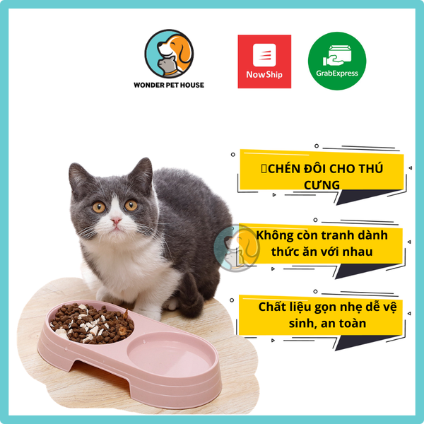 Tô Chén bát ăn nước đôi bằng nhựa cho Chó Mèo thú cưng