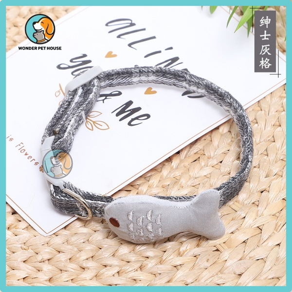 Vòng Cổ Thêu Hình Mèo Và Cá Dễ Thương Nhiều Màu Dễ Thương