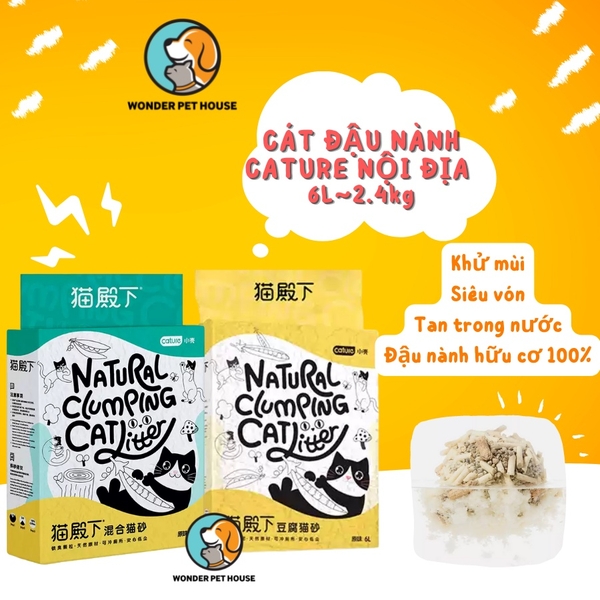Cát vệ sinh đậu nành, gỗ cho mèo Cature nội địa Trung cho mèo 6L 2.4kg