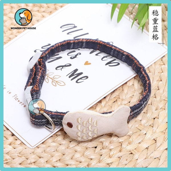 Vòng Cổ Thêu Hình Mèo Và Cá Dễ Thương Nhiều Màu Dễ Thương