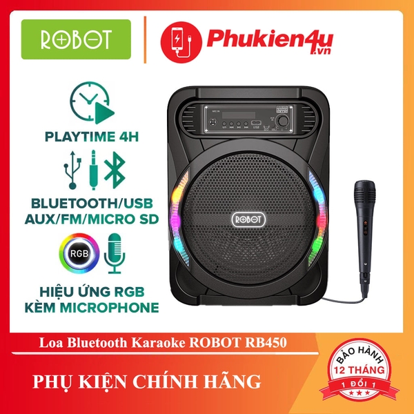 Loa Bluetooth Ngoài Trời ROBOT RB450 - Hiệu Ứng Đèn LED RGB Tặng Kèm Micro Karaoke