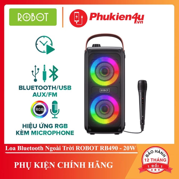 Loa Bluetooth Ngoài Trời Công Suất 20W Kèm Micro Karaoke - ROBOT RB490