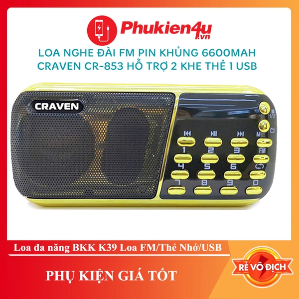 Loa đa năng BKK K39 Loa FM/Thẻ Nhớ/USB đèn pin siêu sáng