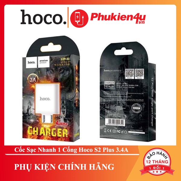 Củ Sạc Nhanh 1 Cổng Hoco S2 Plus 3.4A
