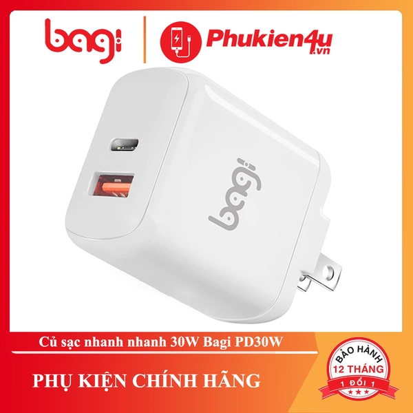Củ sạc nhanh nhanh 30W 2 cổng USB Type-C Bagi PD30W