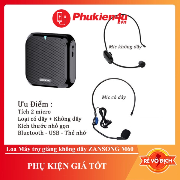 LOA TRỢ GIẢNG KÈM MIC KHÔNG DÂY ZANSONG M60