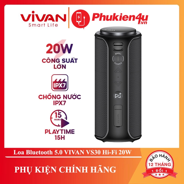 Loa Bluetooth 5.0 Hi-Fi Công Suất 20W Chống Nước IPX7 - VIVAN VS30