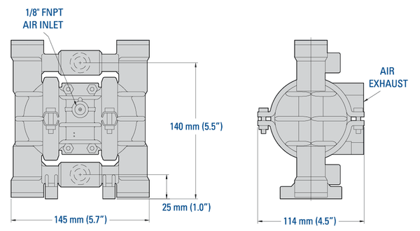 Kích thước của bơm Wilden P.025/PPPPP/WFS/TF/PWF