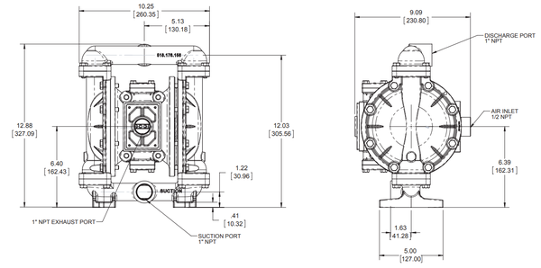 Kích thước Bơm màng Sandpiper S1FB1ANWABS600