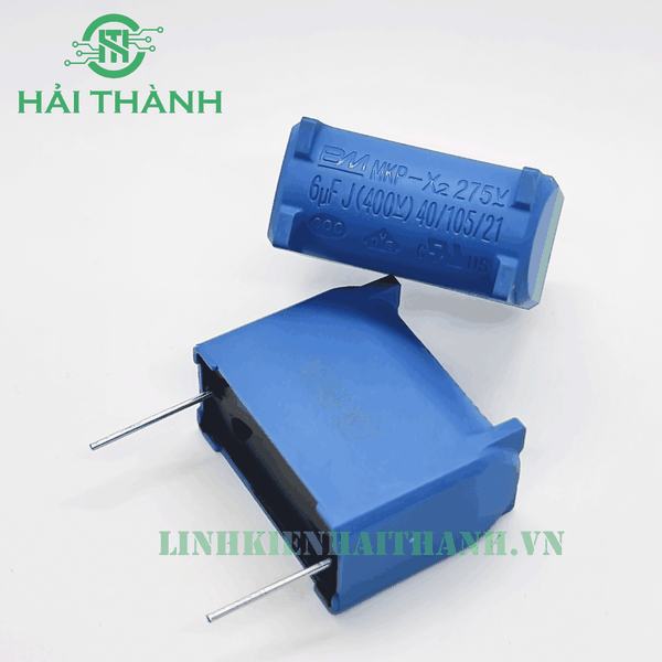 TỤ 6UF 275VAC 400VDC LOẠI ĐỨNG MÀU XANH, CHÍNH HÃNG BM