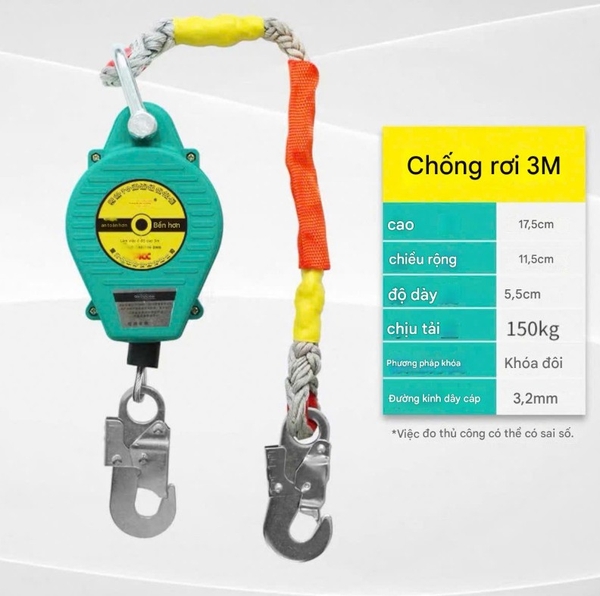 thiết bị chống rơi tự rút (dây chống sốc, dây an toàn ) dùng trong thi công trên cao, giúp đảm bảo an toàn lao động.