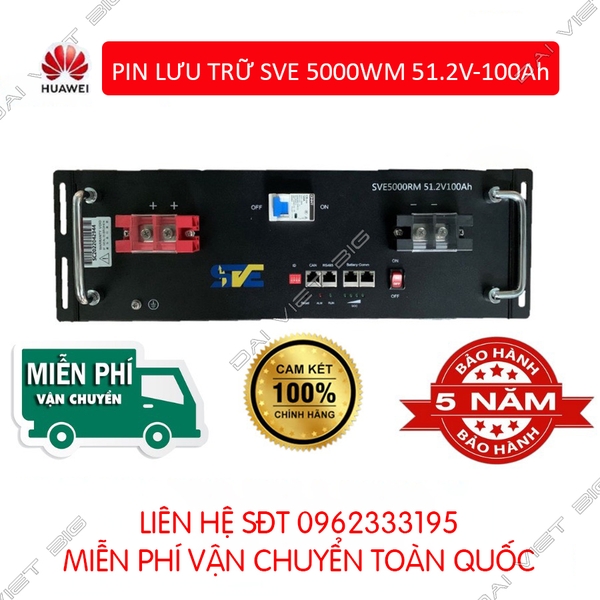Pin lưu trữ SVE 5000WM 51.2V-100Ah gắn tủ chính hãng HUAWAI