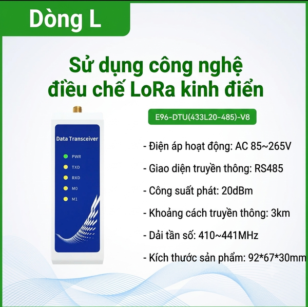 Bộ thu phát dữ liệu RF Lora E96-DTU(433L20-485)-V8