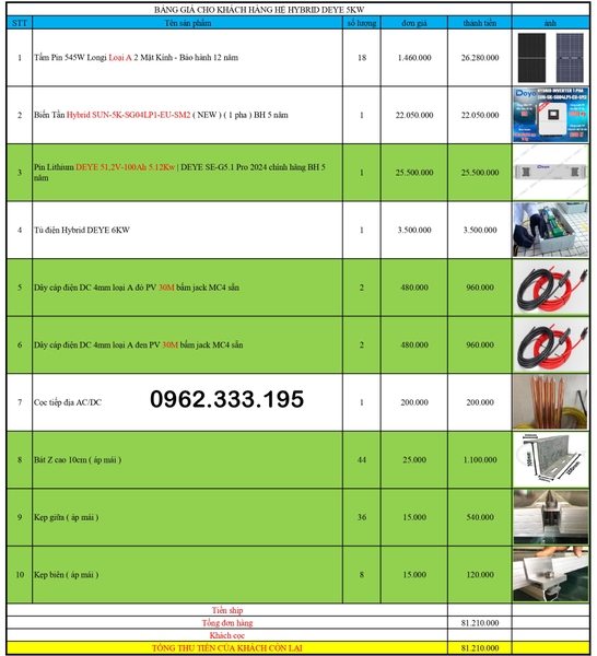 Báo giá NLMT hybrid 5kw 07.02.2025