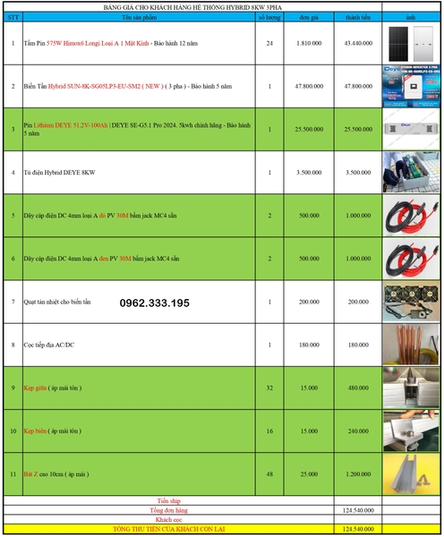 Báo giá NLMT hybrid DEYE 8kw 3PHA